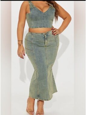 Fashion Nova Vintage Wash Denim Skirt Set - Light Blue